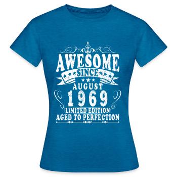 Génial depuis août 1969 - Anniversaire - T-shirt Femme - bleu saphir antique chiné - Devant - AI Model Female 172 dark (172cm)