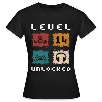 Level 14 Unlocked Zocker 14 Geburtstag Geschenk - Frauen T-Shirt - Schwarz - Vorne - AI Model Female 172 dark (172cm)