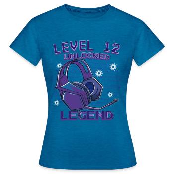 12.Geburtstag Video Gamer Level 12 Unlocked - Frauen T-Shirt - Antikblaues Saphir meliert - Vorne - AI Model Female 172 dark (172cm)