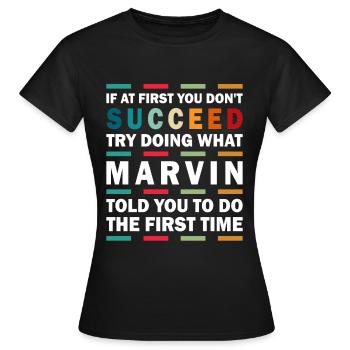 Marvin Name Personalized Funny Birthday - Women's T-Shirt - black - Front - AI Model Female 172 dark (172cm)