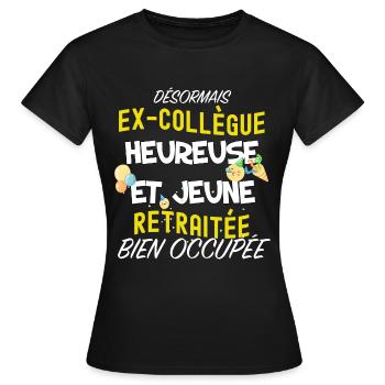 Ex Collègue Cadeau Départ Pour Retraite Femme - T-shirt Femme - noir - Devant - AI Model Female 172 dark (172cm)