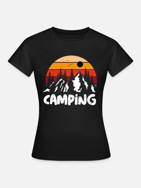 Vintage Sunset Camping - T-shirt Femme - noir
