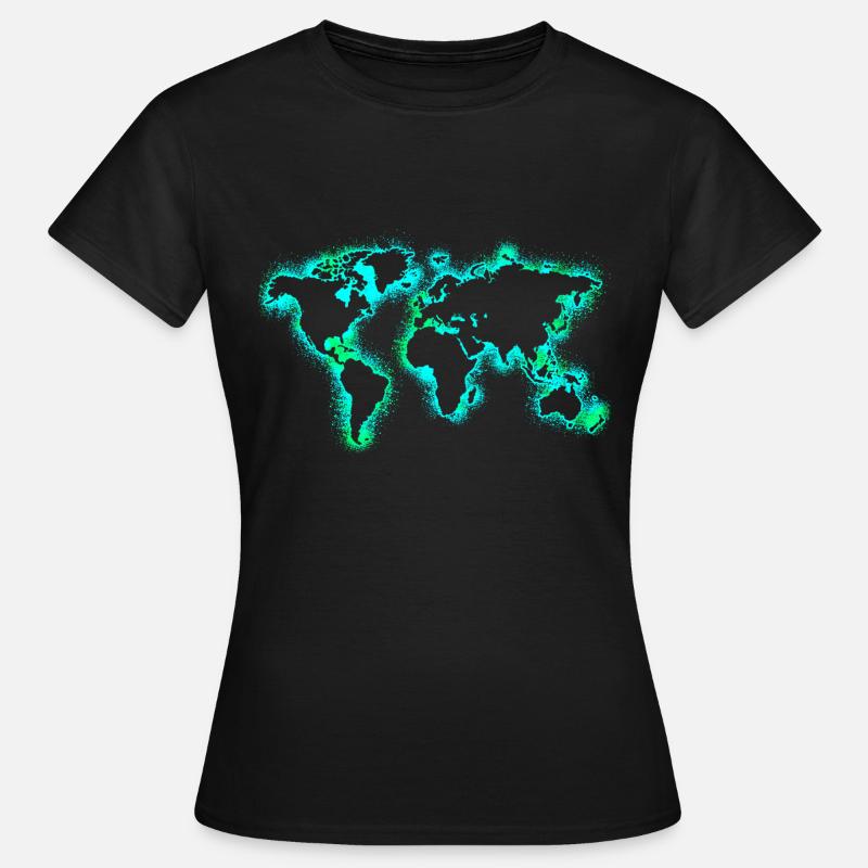 World Map Earth Map Earthday Neon Blue - Women's T-Shirt - black