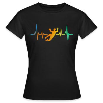 Handball Handballer Herzschlag Bunt - Frauen T-Shirt - Schwarz - Vorne - AI Model Female 172 dark (172cm)