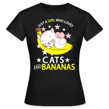 Just a girl who loves cats & Bananas - Frauen T-Shirt - Schwarz - Vorne - AI Model Female 172 dark (172cm)