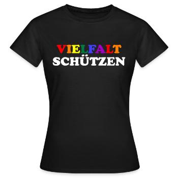 Vielfalt Schützen - Frauen T-Shirt - Schwarz - Vorne - AI Model Female 172 dark (172cm)