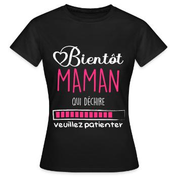 Bientôt maman qui déchire - T-shirt Femme - noir - Devant - AI Model Female 172 dark (172cm)