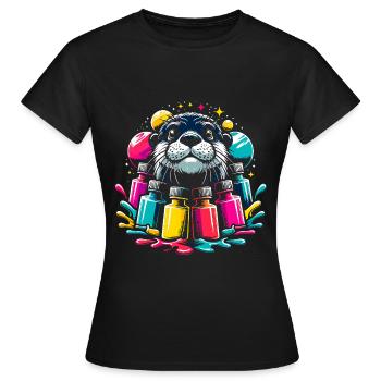 Drôle de loutre avec beaucoup de couleurs vives - T-shirt Femme - noir - Devant - AI Model Female 172 dark (172cm)