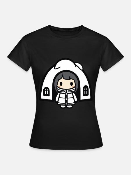 Winter Eskimo Iglu Comic - Frauen T-Shirt - Schwarz