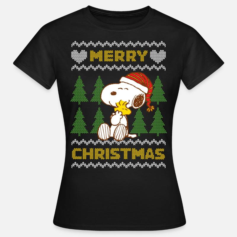 Peanuts Snoopy Merry Christmas - Frauen T-Shirt - Schwarz