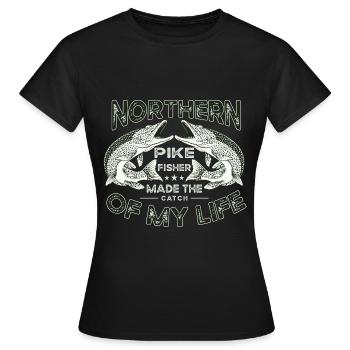 fishing, pike, northern, - Women's T-Shirt - black - Front - AI Model Female 172 dark (172cm)