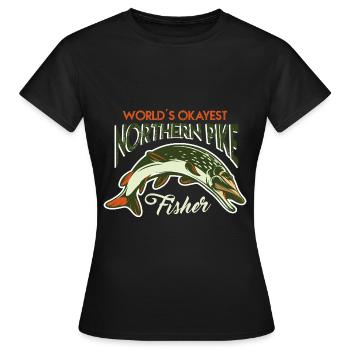 fishing, pike, northern, - Women's T-Shirt - black - Front - AI Model Female 172 dark (172cm)