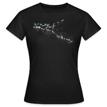migratory birds,birds,flocks of birds,colorful,graffiti,flight - Women's T-Shirt - black - Front - AI Model Female 172 dark (172cm)