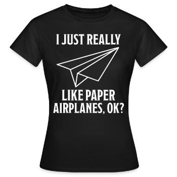 Avion en papier disant blague Avion en papier cadeau - T-shirt Femme - noir - Devant - AI Model Female 172 dark (172cm)