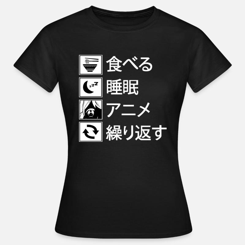 Eat Sleep Anime Repeat Japanese script gift - Women's T-Shirt - black