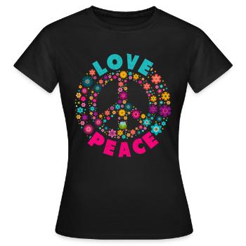 Chemise Hippi Love Peace Motif Hippie Flower Power - T-shirt Femme - noir - Devant - AI Model Female 172 dark (172cm)