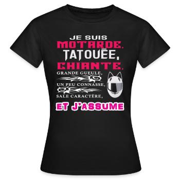 Motarde, Tatouée, Chiante, Grande Gueule, un peu c - T-shirt Femme - noir - Devant - AI Model Female 172 dark (172cm)