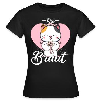Die Braut Katze JGA Junggesellinnenabschied Hochze - Frauen T-Shirt - Schwarz - Vorne - AI Model Female 172 dark (172cm)