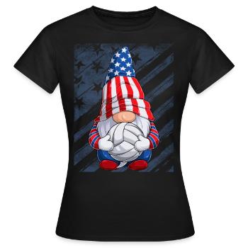 Volleyball Gnome 4th of July US Flag for Boys Kids - Women's T-Shirt - black - Front - AI Model Female 172 dark (172cm)