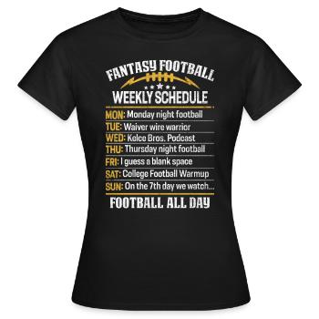 Fantasy Football Spielplan Kommissar Lustig - Frauen T-Shirt - Schwarz - Vorne - AI Model Female 172 dark (172cm)