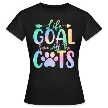 Lebensziel Rette alle Katzen Tie Dye Lustige Pflege - Frauen T-Shirt - Schwarz - Vorne - AI Model Female 172 dark (172cm)