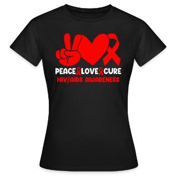 Paix Amour Cure VIH Sensibilisation au sida Ruban rouge VIH - T-shirt Femme - noir - Devant - AI Model Female 172 dark (172cm)