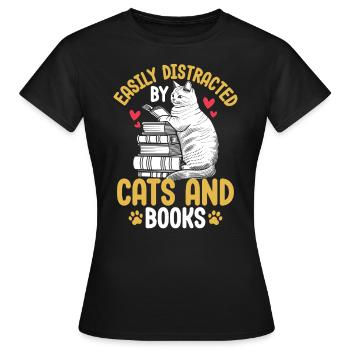 Leicht abgelenkt von Katzen und Büchern Lustige Katzen - Frauen T-Shirt - Schwarz - Vorne - AI Model Female 172 dark (172cm)