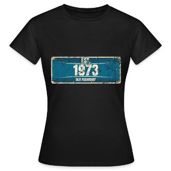 50. Geburtstag 1973 Nummernschild - Frauen T-Shirt - Schwarz - Vorne - AI Model Female 172 dark (172cm)