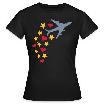 Airplane with stars and hearts - Women's T-Shirt - black - Front - AI Model Female 172 dark (172cm)