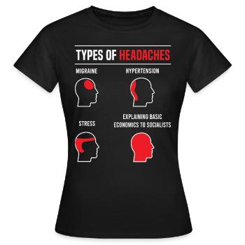 Types de maux de tête - économie de base dicton drôle - T-shirt Femme - noir - Devant - AI Model Female 172 dark (172cm)