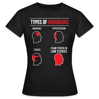 Étudiants en droit types de maux de tête dictons drôles - T-shirt Femme - noir - Devant - AI Model Female 172 dark (172cm)
