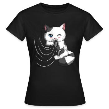 Vorhang Süßer Kater spielt Decke Katzenbesitzer - Frauen T-Shirt - Schwarz - Vorne - AI Model Female 172 dark (172cm)