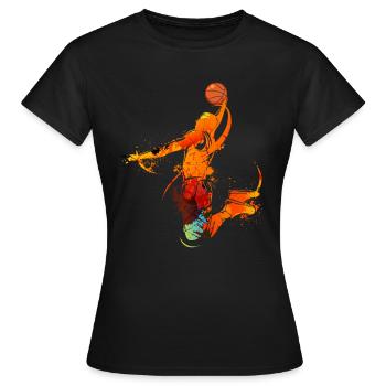 Basketball Spieler Dunking Jump Feuer Flamme Retro - Frauen T-Shirt - Schwarz - Vorne - AI Model Female 172 dark (172cm)