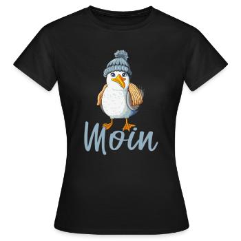 Mouette avec bonnet tricoté dit Moin Bas Allemand du Nord - T-shirt Femme - noir - Devant - AI Model Female 172 dark (172cm)