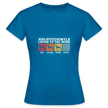 Xoloitzcuintle listen to the word - Frauen T-Shirt - Antikblaues Saphir meliert - Vorne - AI Model Female 172 dark (172cm)