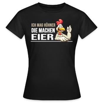 hühner hühnerleben "huhn macht eier" - Frauen T-Shirt - Schwarz - Vorne - AI Model Female 172 dark (172cm)