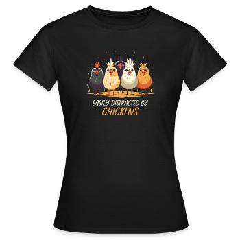 Leicht Abgelenkt Von Hühnern, Hühner Shirt - Frauen T-Shirt - Schwarz - Vorne - AI Model Female 172 dark (172cm)