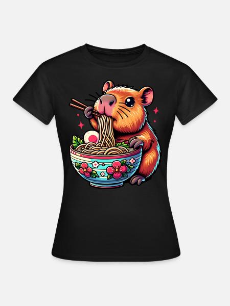 Mignon Kawaii Capybara Ramen Anime - T-shirt Femme - noir