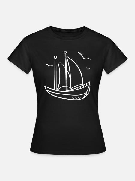 Segelboot skizzen - Frauen T-Shirt - Schwarz