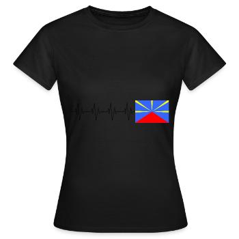 Drapeau île de la Réunion Battement de Coeur - T-shirt Femme - noir - Devant - AI Model Female 172 dark (172cm)