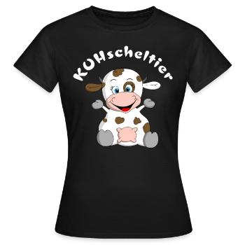 Kuscheltier Kuh = KUHscheltier - Frauen T-Shirt - Schwarz - Vorne - AI Model Female 172 dark (172cm)