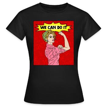 POP-ART COMIC PIN-UP GIRL ON PEUT LE FAIRE - T-shirt Femme - noir - Devant - AI Model Female 172 dark (172cm)