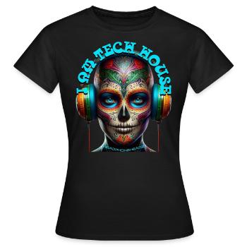 I AM TECH HOUSE - Cool Human with Headphones! - Women's T-Shirt - black - Front - AI Model Female 172 dark (172cm)