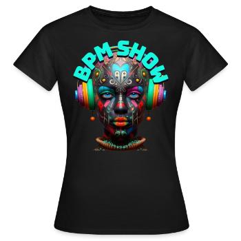 BPM SHOW - Cool Woman with Headphones! - Women's T-Shirt - black - Front - AI Model Female 172 dark (172cm)