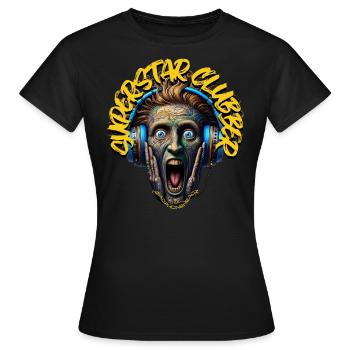 SUPERSTAR CLUBBER - Crazy Dude with Headphones! - Women's T-Shirt - black - Front - AI Model Female 172 dark (172cm)