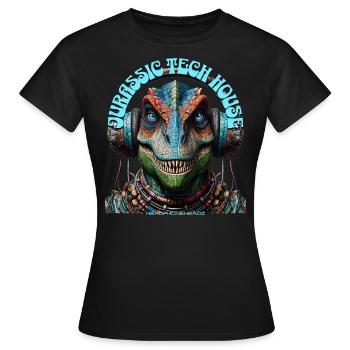 MESOZOIC TECH HOUSE – Cool T-REX with Headphones! - Women's T-Shirt - black - Front - AI Model Female 172 dark (172cm)