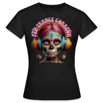 PSY-TRANCE CORAZÓN - Cool Woman with Headphones! - Women's T-Shirt - black - Front - AI Model Female 172 dark (172cm)