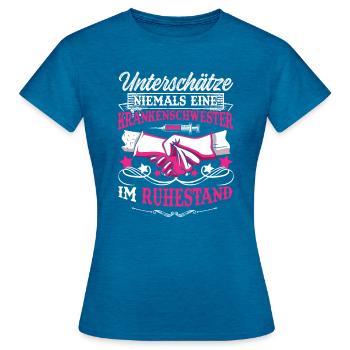 Krankenschwester im Ruhestand Rente Oma Großmutter - Frauen T-Shirt - Antikblaues Saphir meliert - Vorne - AI Model Female 172 dark (172cm)