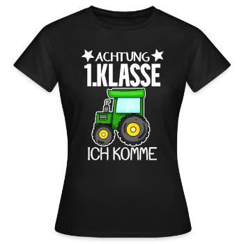 Einschulung Erste Klasse Junge Traktor - Frauen T-Shirt - Schwarz - Vorne - AI Model Female 172 dark (172cm)