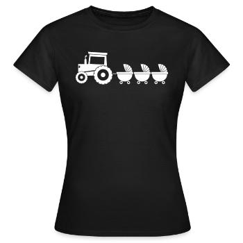Traktor mit Babywagen - Drillinge - Frauen T-Shirt - Schwarz - Vorne - AI Model Female 172 dark (172cm)